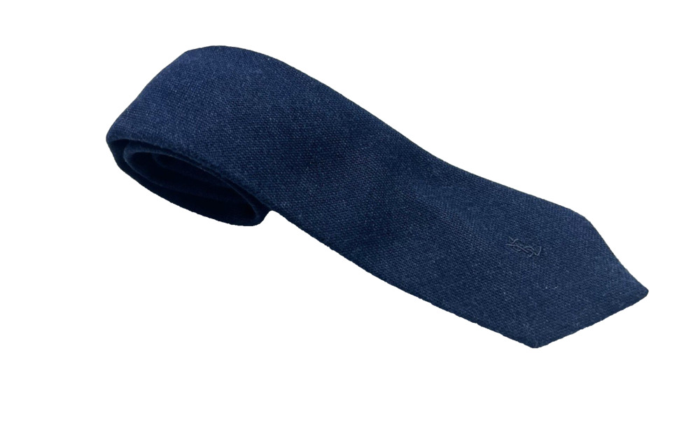 Yves Saint Laurent YSL Blue Neck Tie Wool Blend Made In Italy Mens Vintage